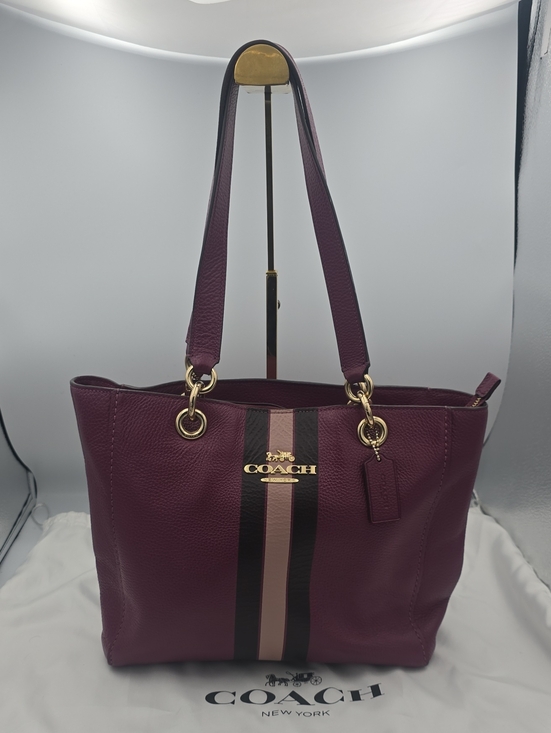 Coach Handbags - Coach Plum/Pink Varsity Stripe Ava Large Shoulder Bag W/ Gold Hardware (EUC)💖💜